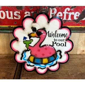 Welcome to our Pool Flamingo Schild